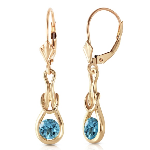 GOLD LEVER BACK EARRINGS WITH NATURAL BLUE TOPAZ